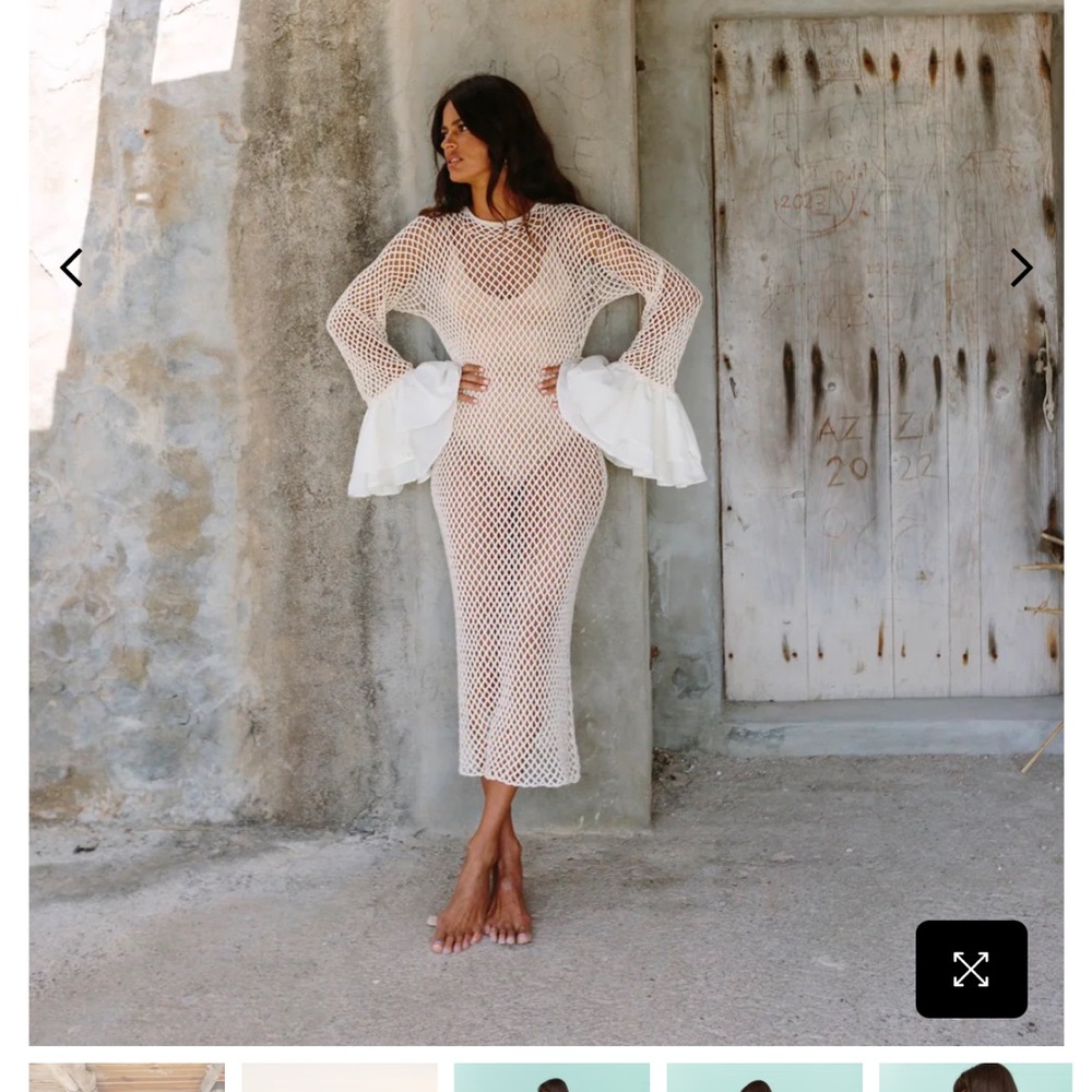 Pitusa Crochet Ruffle Sleeve Dress in Color Ecru